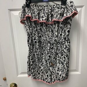 Floral Off-Shoulder Romper with Pink Trim